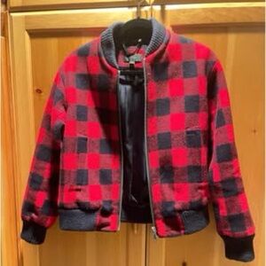 J. Crew Red and Black Checkered Bomber Jacket